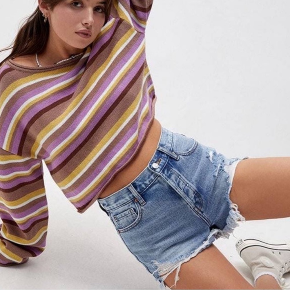 John Galt High Waisted Cut Off Blue Jean Shorts Frayed